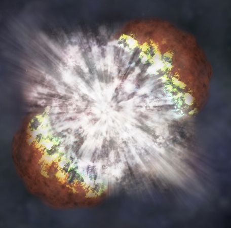 示意图：金和银从超新星爆发中产生