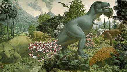 早期人们对白垩纪恐龙生态做的复原图