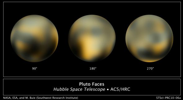 目前我们所得到最好的冥王星图像，显示其自转自不同位置时的情景，图像覆盖其全球